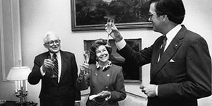 C. Herman and Mary Virginia Terry toast with then UGA President Charles B. Knapp.