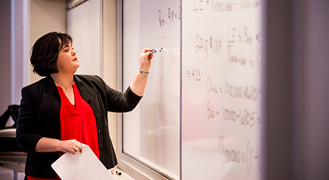 Professor writing on a whitebroad.