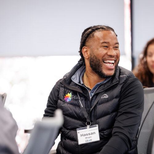 A candid photo of a guy laughing