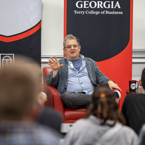 Actor and comedian Patton Oswalt speaks as a part of the MBUS Talks Series in Sanford and Barbara Orkin Hall on October 18 in Athens.