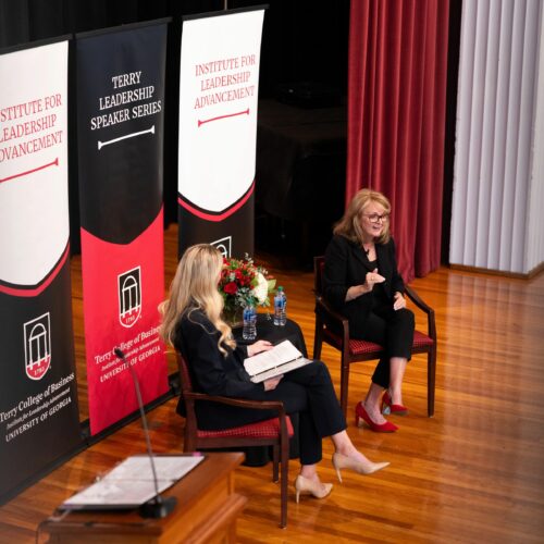 COX Communications COO Colleen Langner on stage at the UGA Chapel