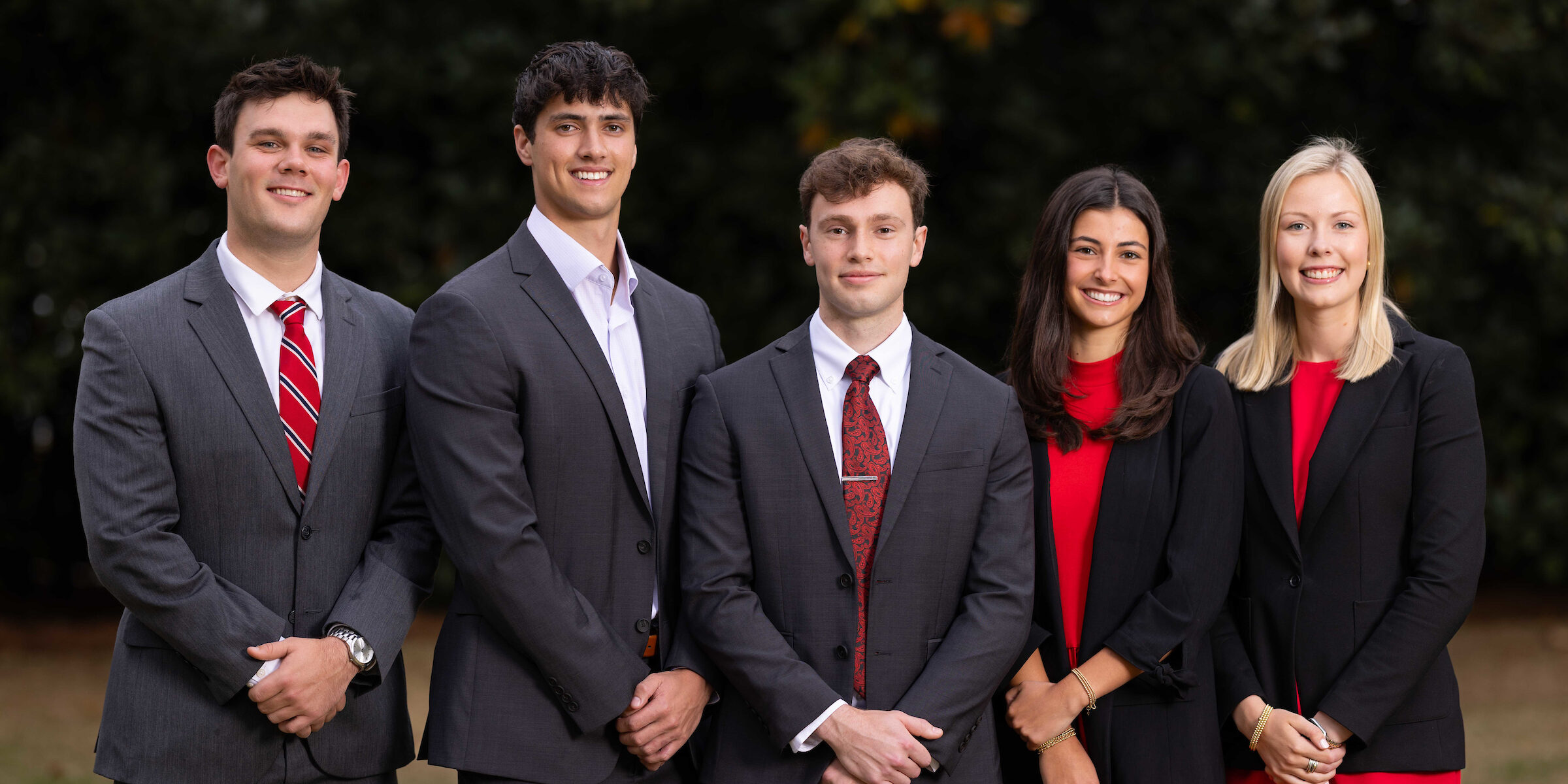 Terry College of Business Student of the Year Alex Womack, center, with other student of the year finalists, from left, Whit Thomas, Ethan Craig, Madeline Pierce and Mattie Garrett.