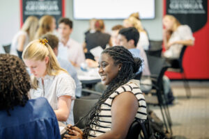 Engaged students listen to a presentation