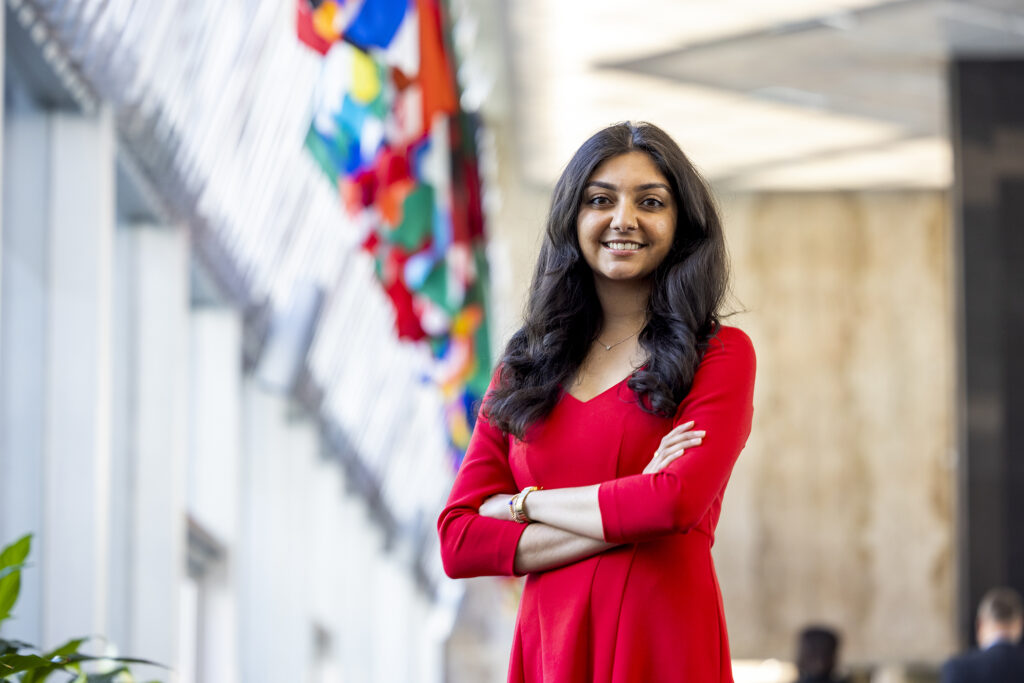Ashni Patel standing i the hallway at the United Nations.