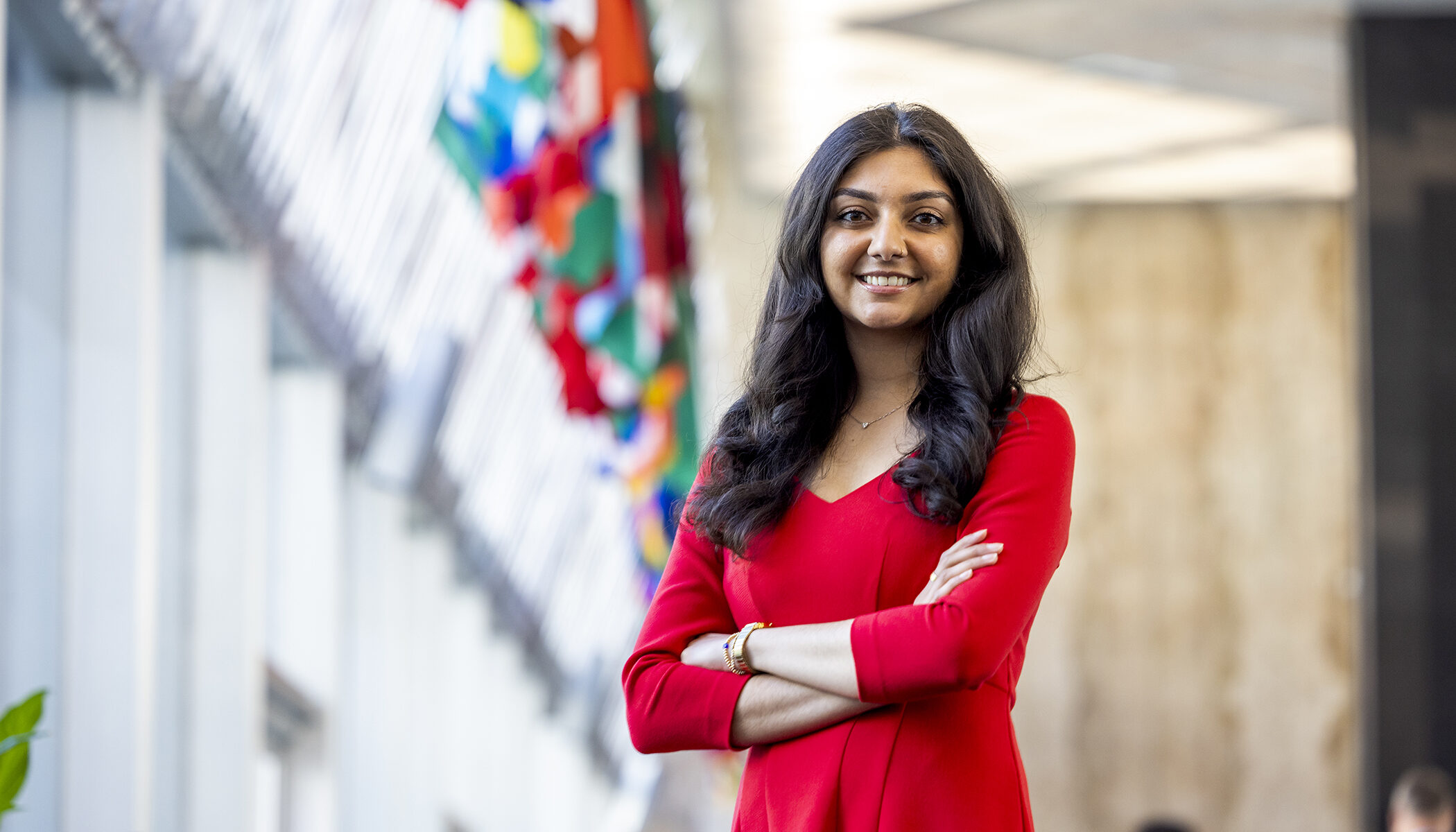 Ashni Patel standing i the hallway at the United Nations.
