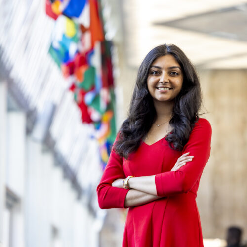 Ashni Patel standing i the hallway at the United Nations.
