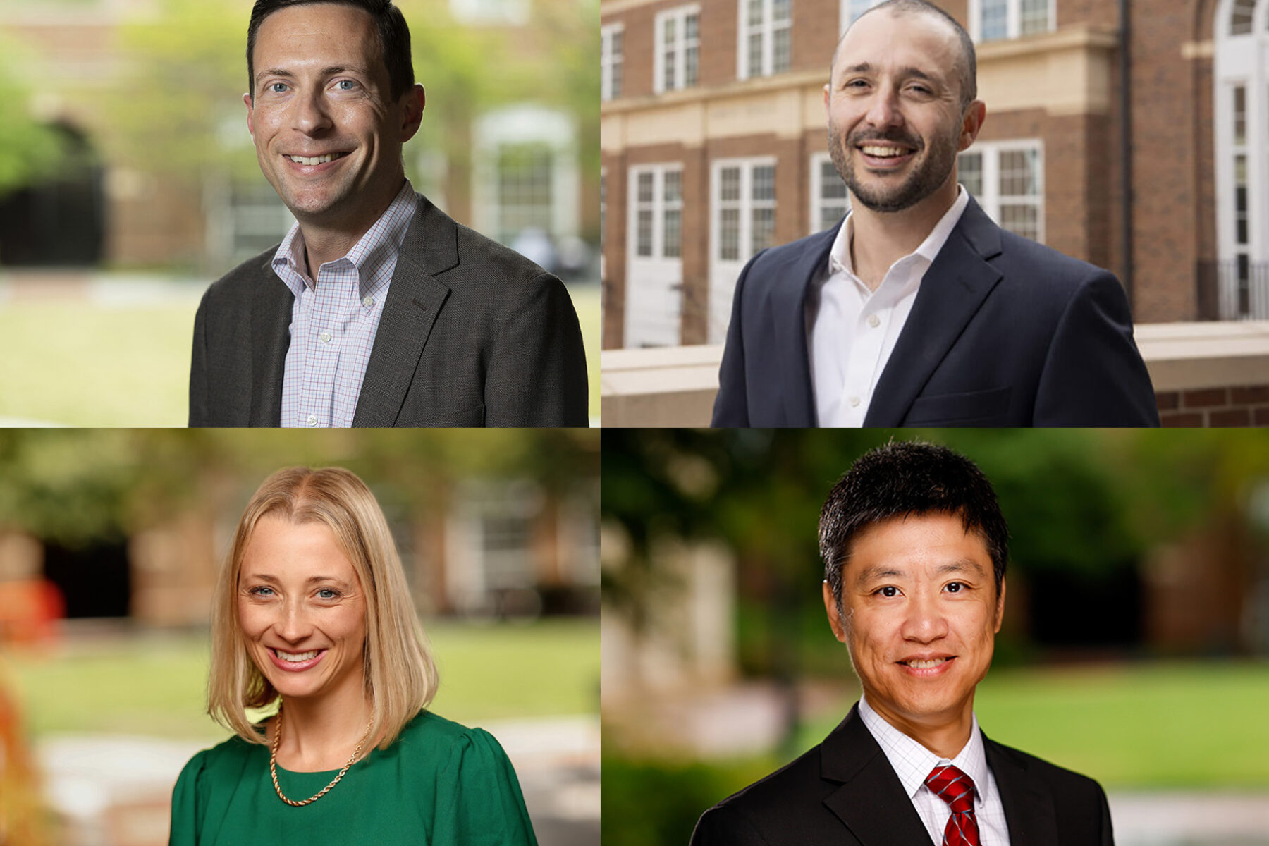 Terry College Endowed Professorships Clockwise: Portraits of Alex Reed, Tim Samples, Kristen Valentine, LIng Xue