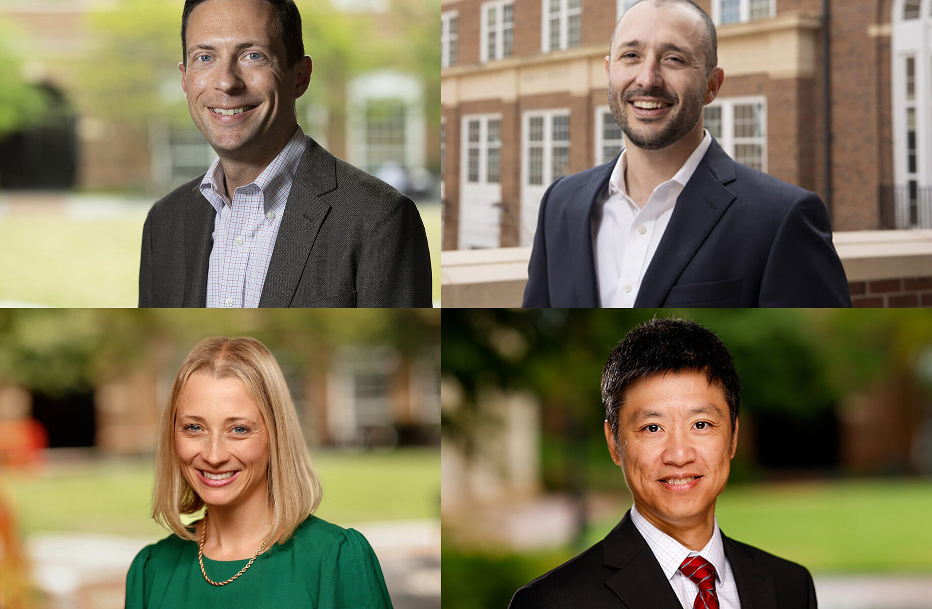Terry College Endowed Professorships Clockwise: Portraits of Alex Reed, Tim Samples, Kristen Valentine, LIng Xue