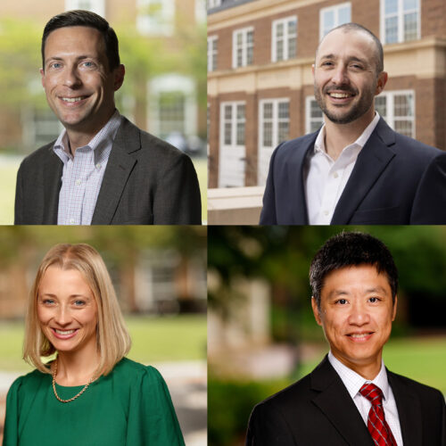 Terry College Endowed Professorships Clockwise: Portraits of Alex Reed, Tim Samples, Kristen Valentine, LIng Xue