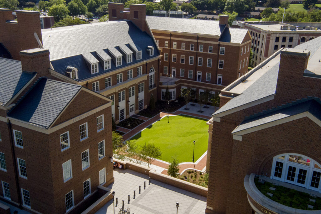 The Terry College Business Learning Center from above via drone.
