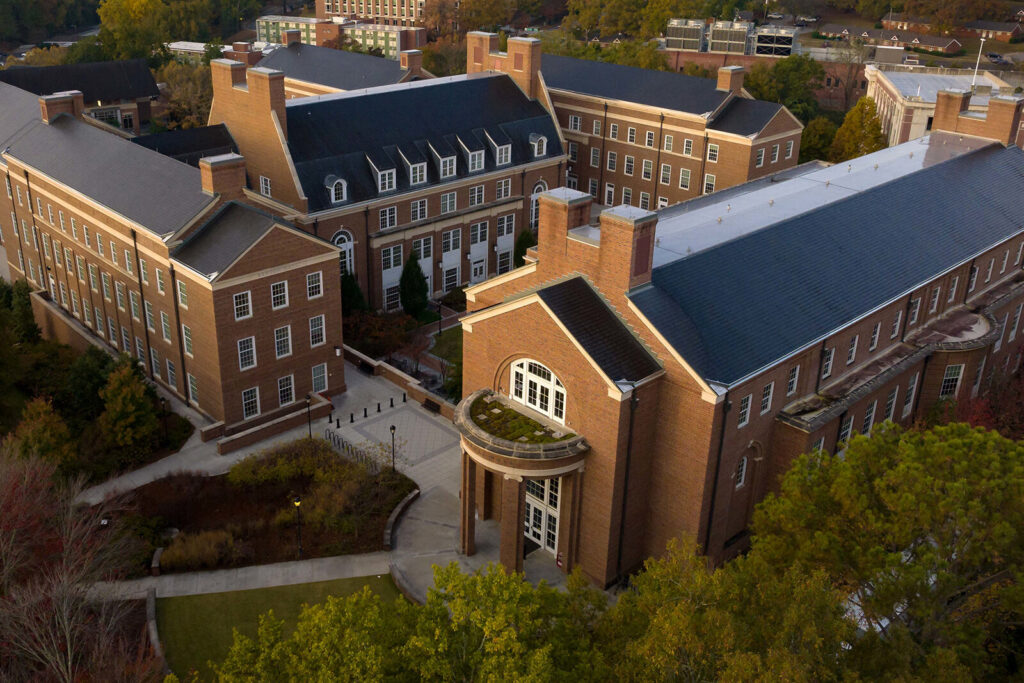 Drone Shot of the Terry College Building Learning Community