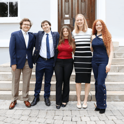 The University of Georgia’s 2025 Boren Scholars include, from left to right, Jack Williford, Nicholas Heiniger, Sara Adkins, Sadie Bengs and Madison Dixon. Not pictured are Mark Adams and Jessica Sobieski. (Photo by Stephanie Schupska)