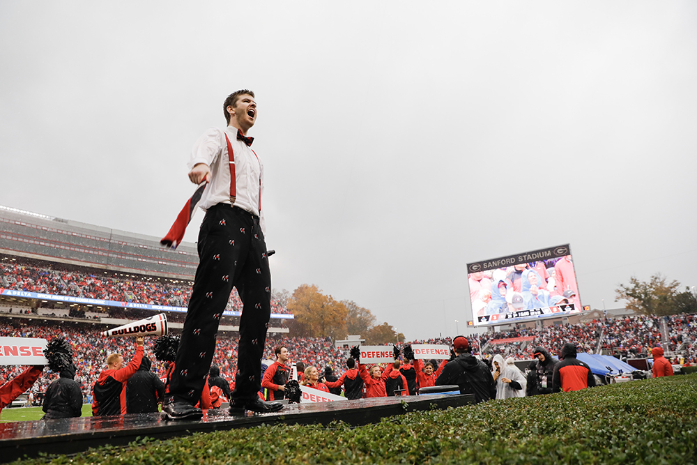 Chip Chambers revs up the Sanford Stadium crowd during the Georgia game against Texas A&M in November