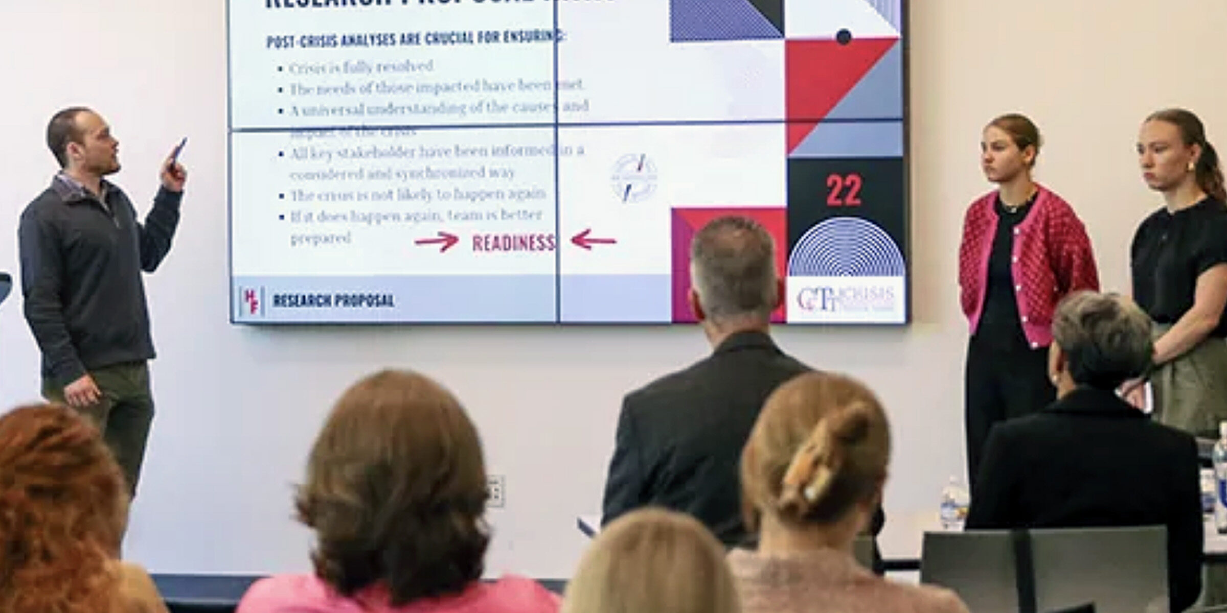 Graduate students present a crisis communication plan at Grady College of Journalism and Mass Communications