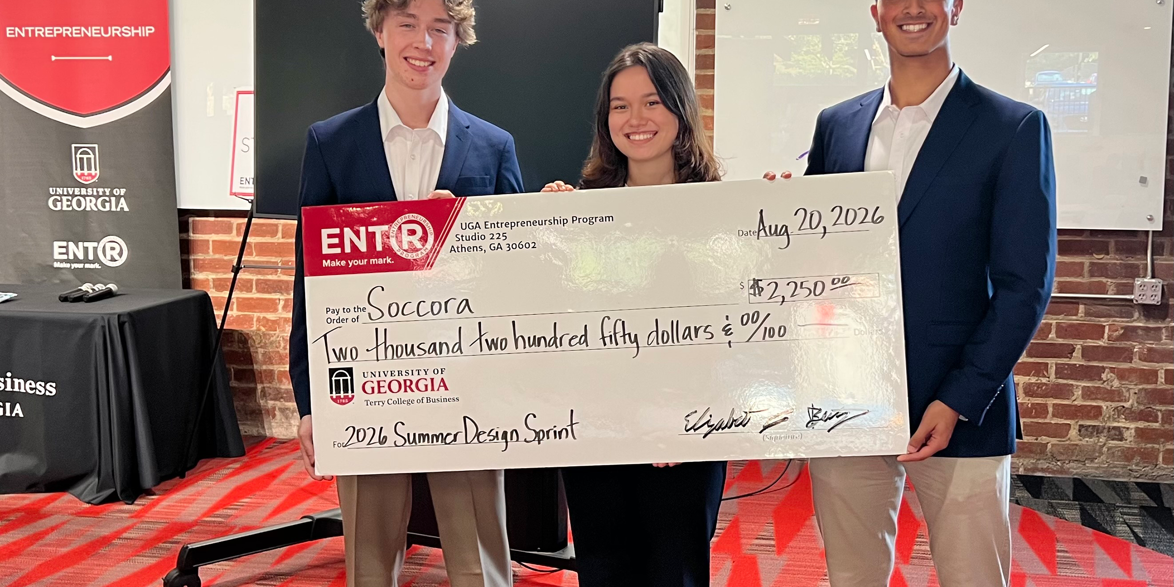 Hunter Fennel, Kaiya Davis and John Hana after winning the UGA Design Sprint