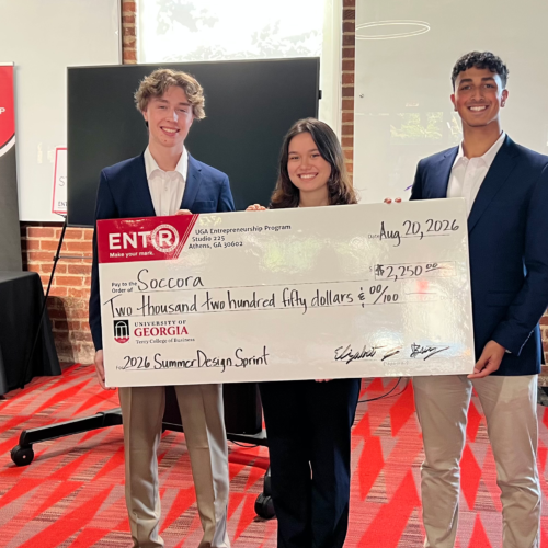 Hunter Fennel, Kaiya Davis and John Hana after winning the UGA Design Sprint