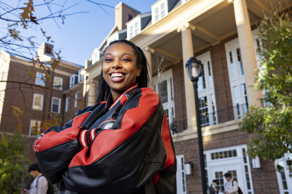 Haley Rose in front of the Terry Business Learning Community