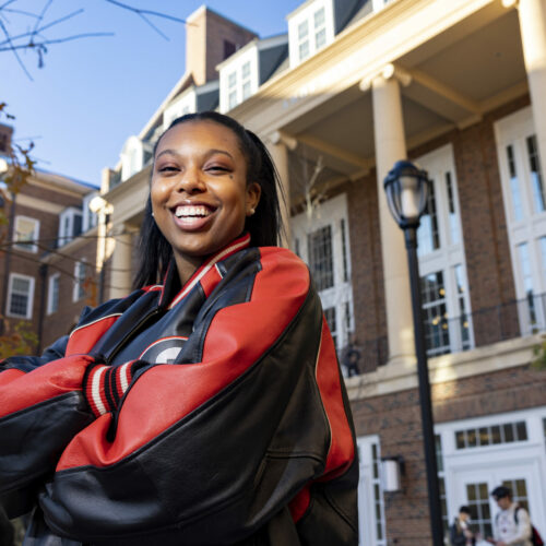 Haley Rose in front of the Terry Business Learning Community