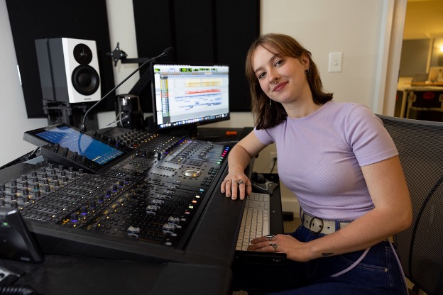 Hannah Huling in a recording Studio