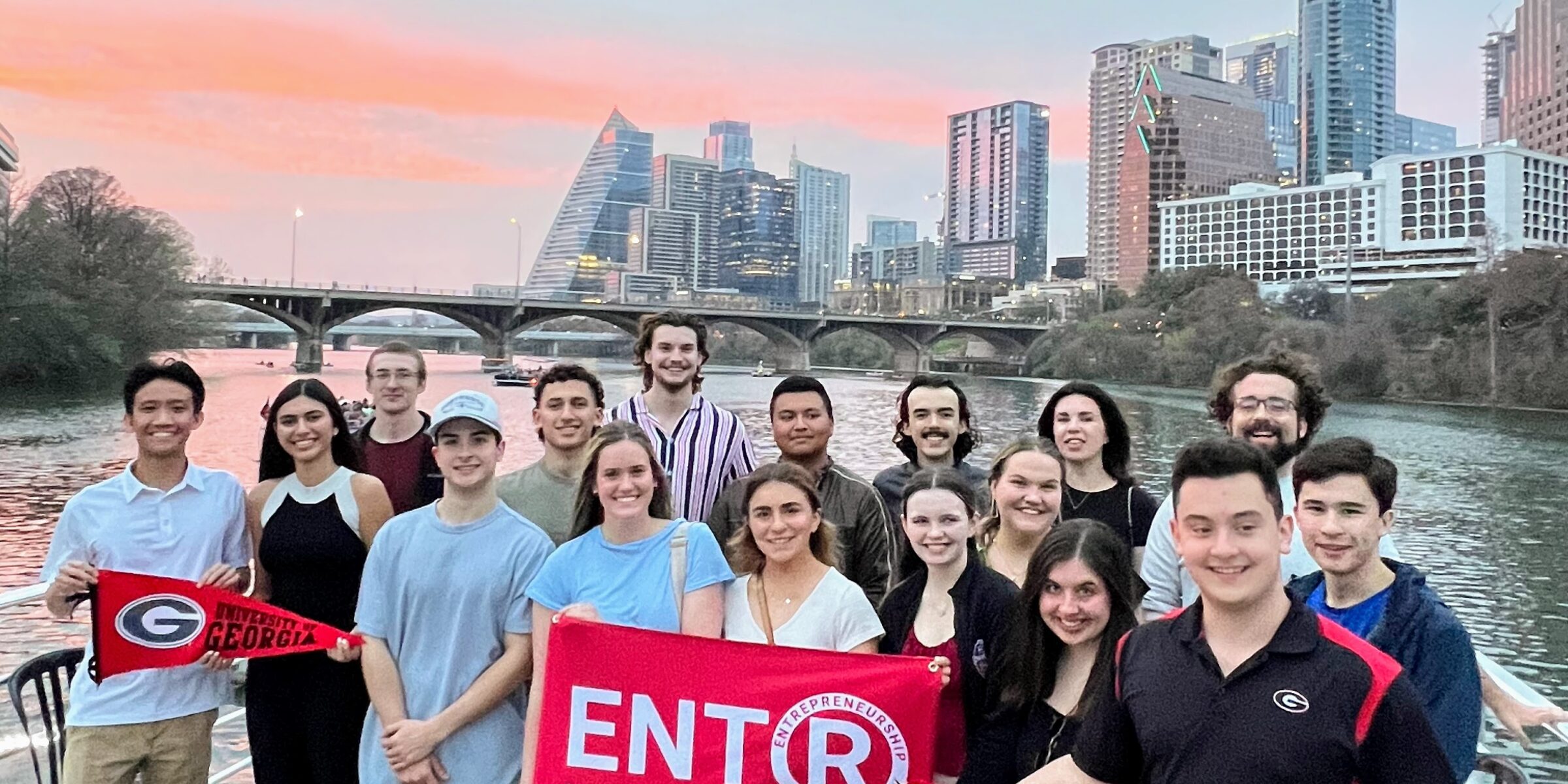 UGA Entrepreneurship students on a river cruise during a domestic Field Study in Austin