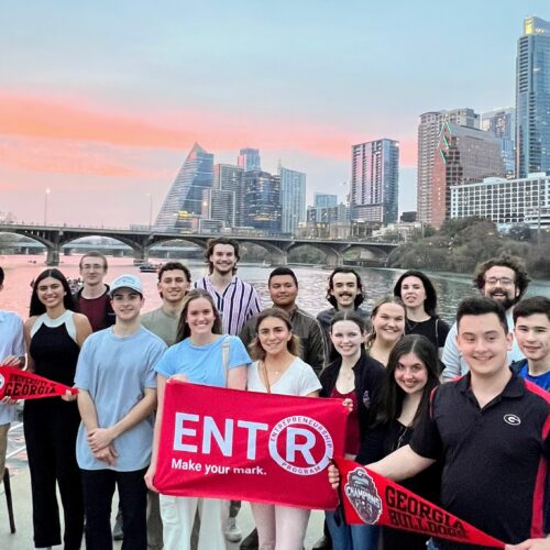 UGA Entrepreneurship students on a river cruise during a domestic Field Study in Austin