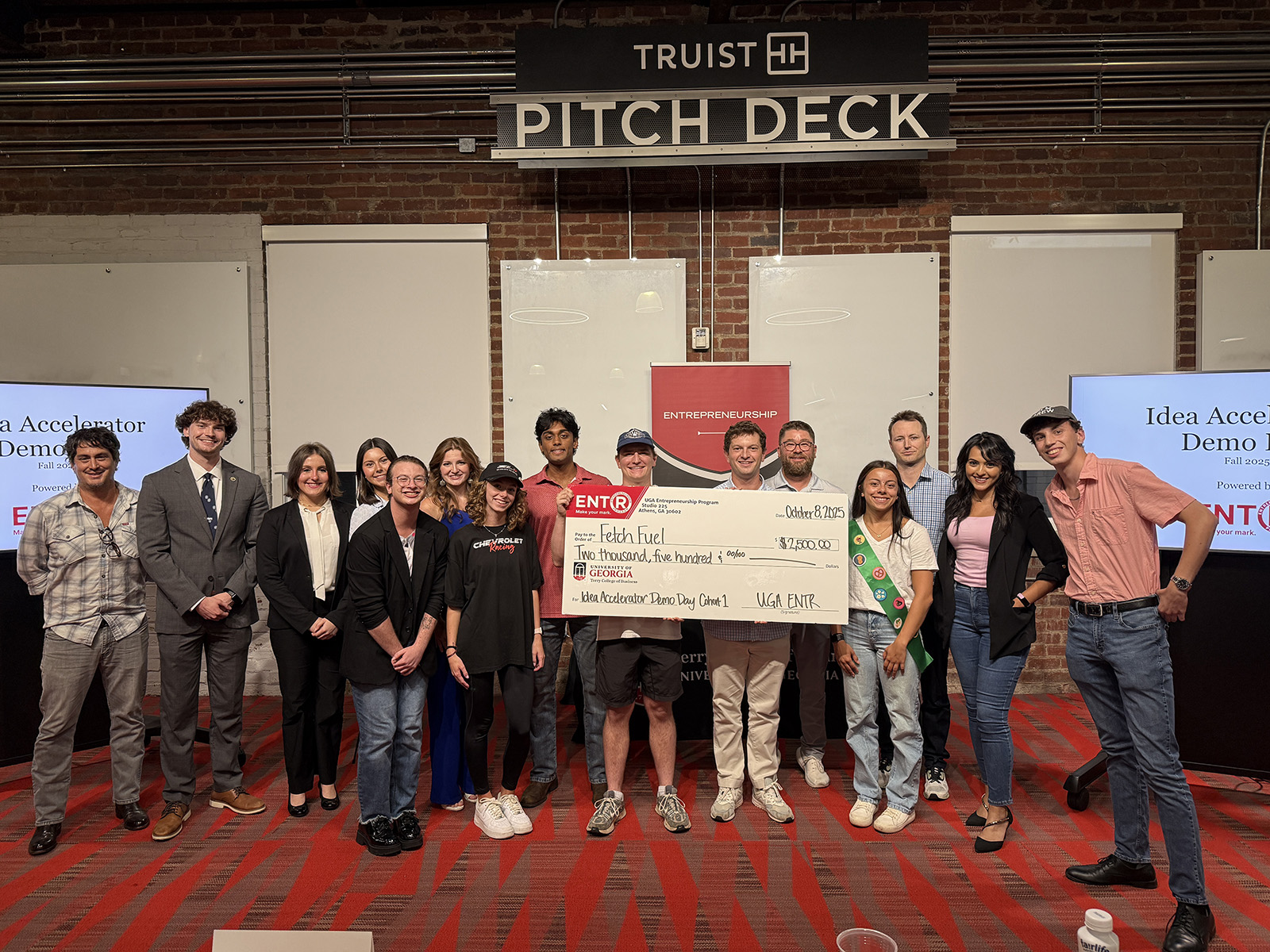 participants in the first Fall 2025 Idea Accelerator pose for a photo after the pitch contest. Fetch Fuel wins UGA Entrepreneurship pitch contest