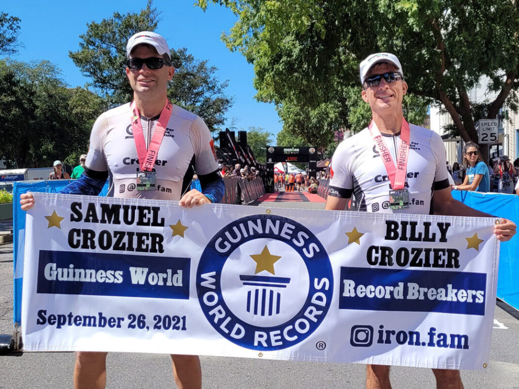 Sam Crozier and Billy Crozier after finishing their fourth ironman race in 12 months