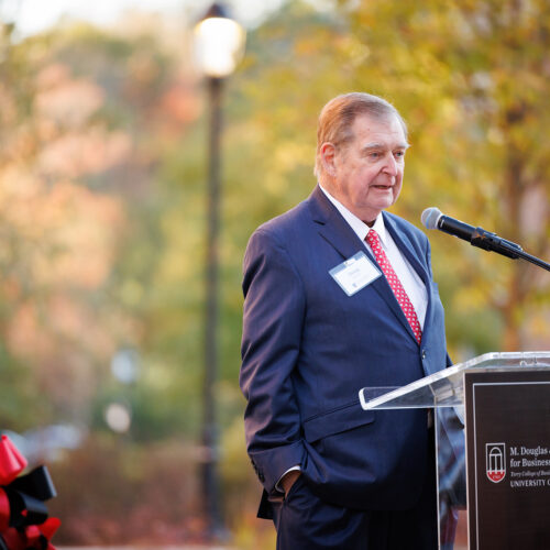 M. Douglas Ivester at the dedication of the M. Douglas and V. Kay Ivester Institute for Business Analytics and Insights.