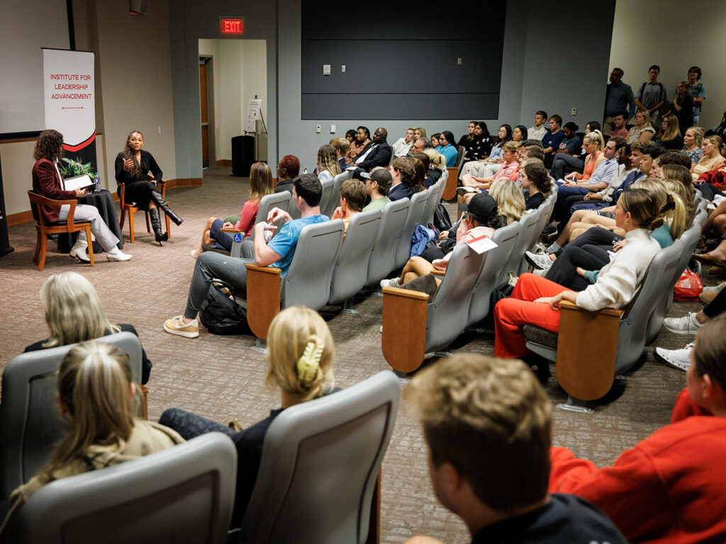 Korryn Williamson speaks to Terry College ILA crowd