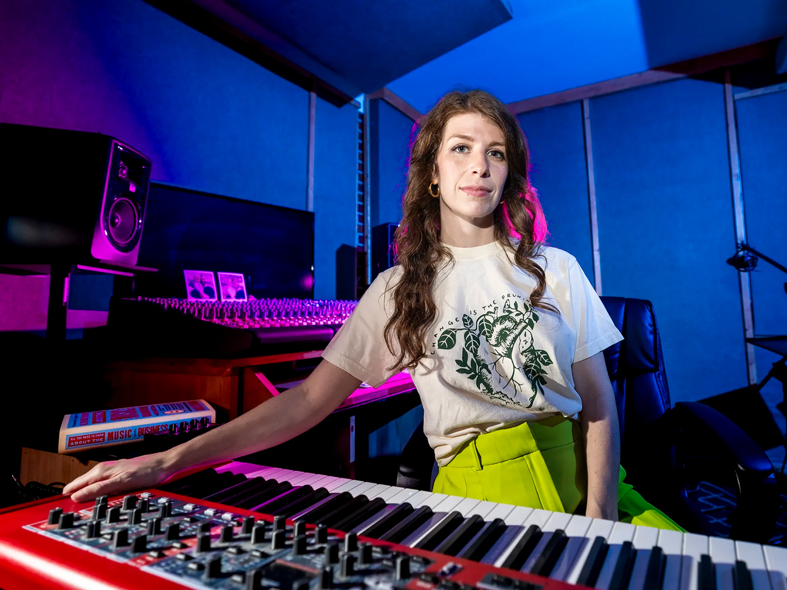 Associate Music Business Program Director Lane Marie O' Kelley in her home music studio.