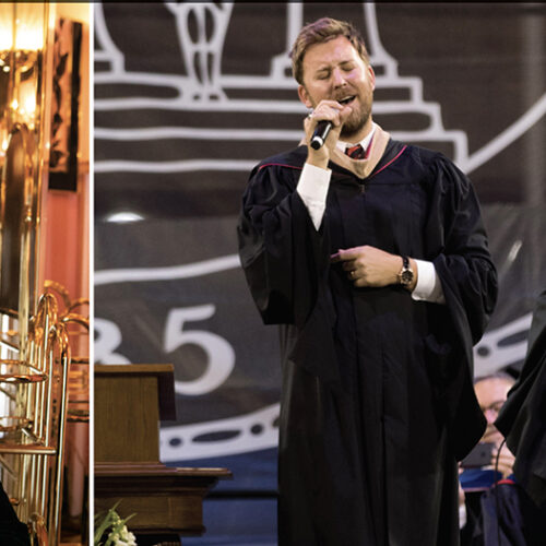 From left to right, Lady Antebellum headshot, a band performing at a graduation ceremony