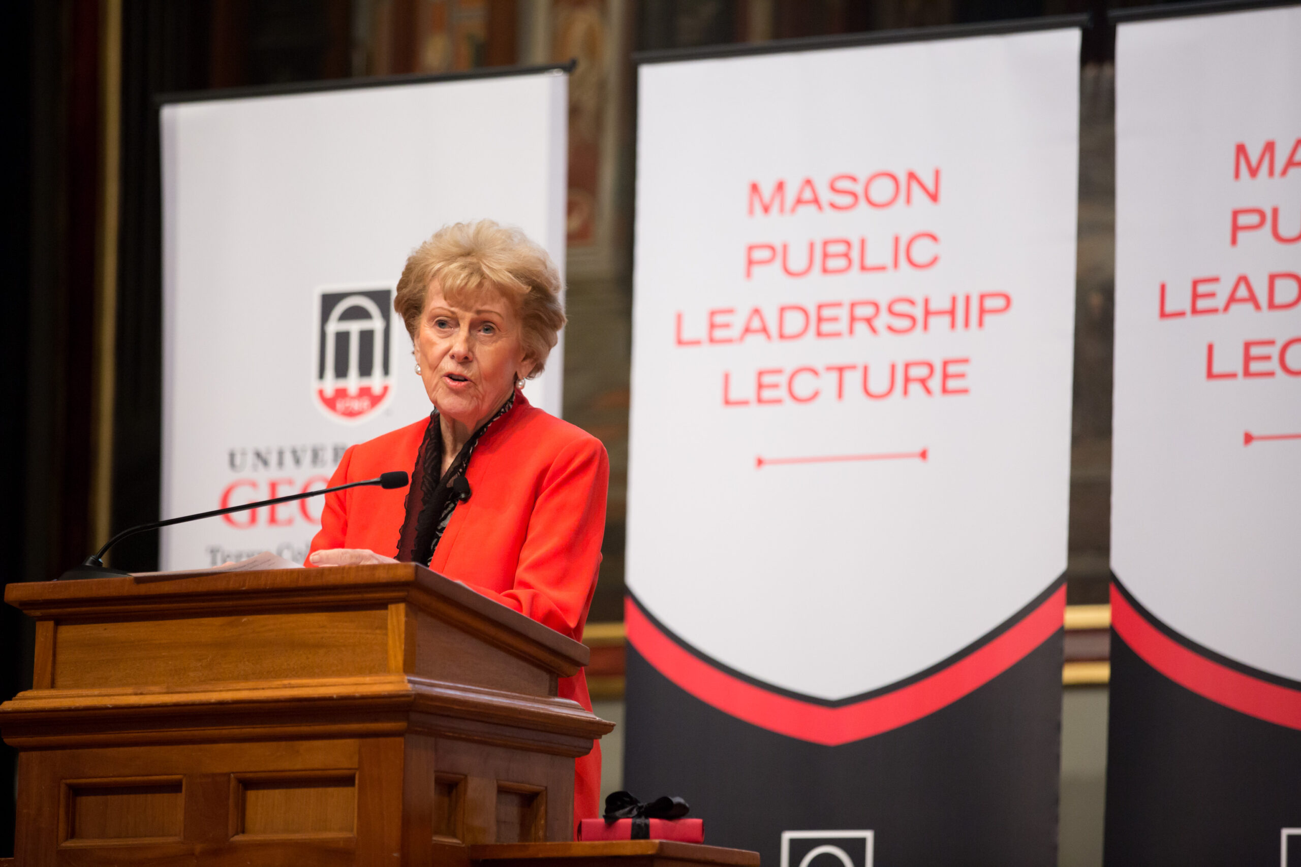 Shepherd Center co-founder Alana Shepherd speaks during a Mason Public Leadership Lecture.