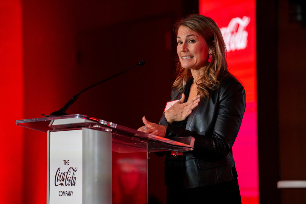 Coca-Cola Company Controller Ellie May addresses the crowd at the Terry College Professional Women's Conference.
