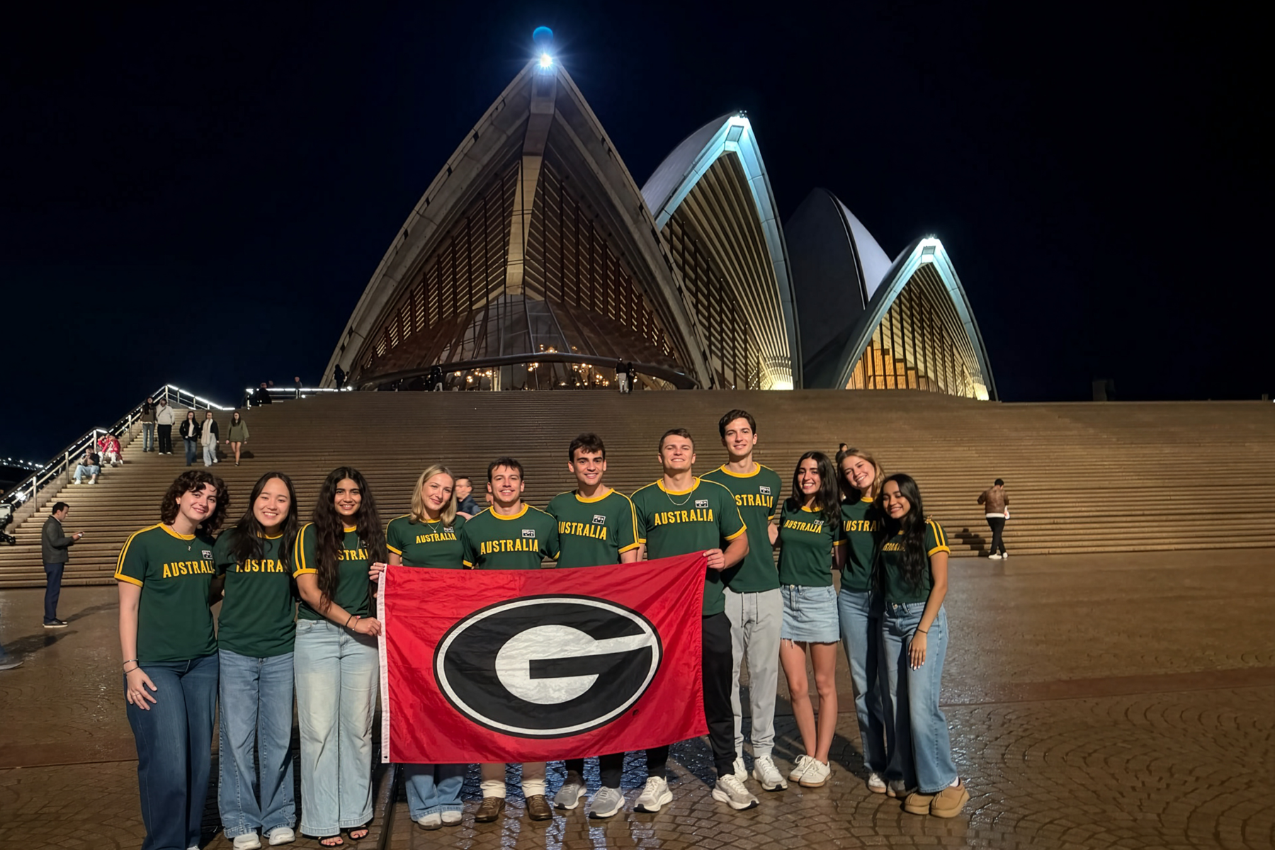 Students in the Inaugural class of the Terry College Australian Internship Program pose in front of the Sydney Opera House