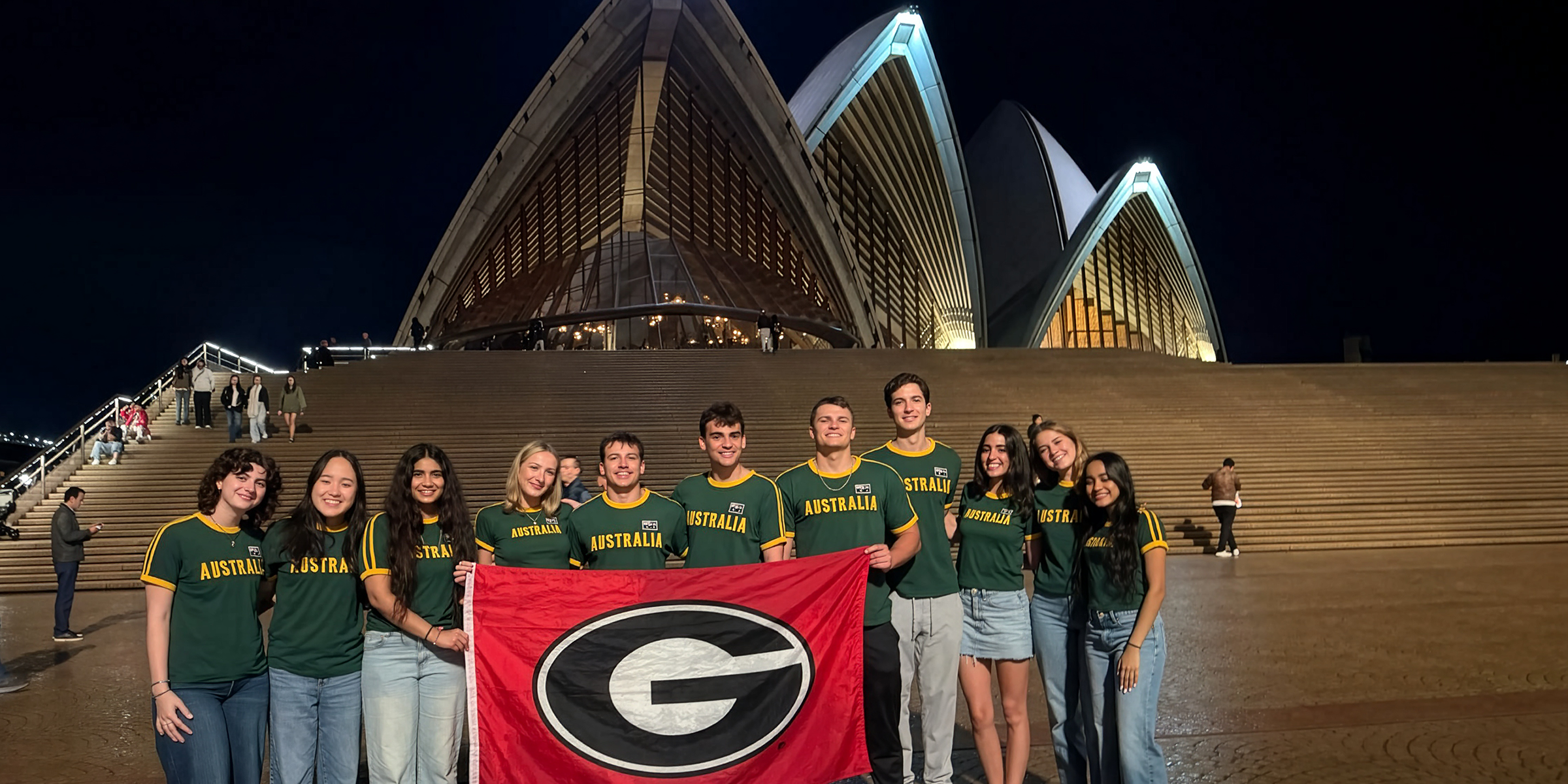 Students in the Inaugural class of the Terry College Australian Internship Program pose in front of the Sydney Opera House