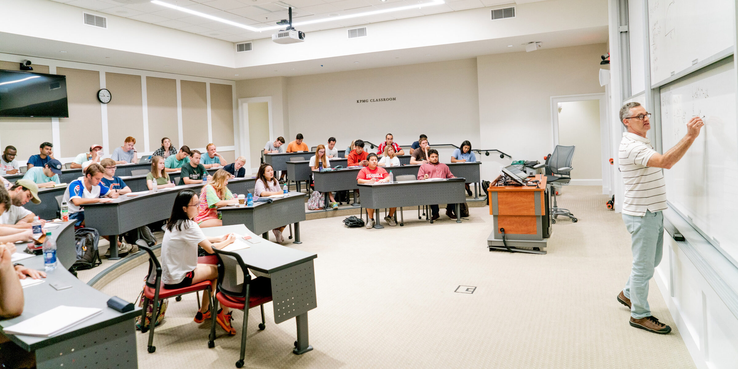 Students learn in a classroom.