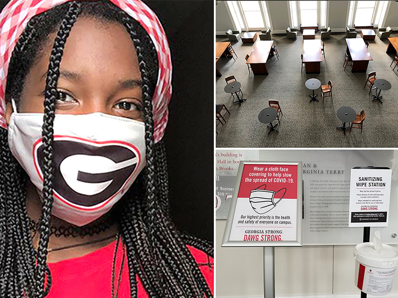 Rising third-year accounting student and orientation leader Johna Massaquoi shows off her mask ahead of the start of UGA's fall semester.