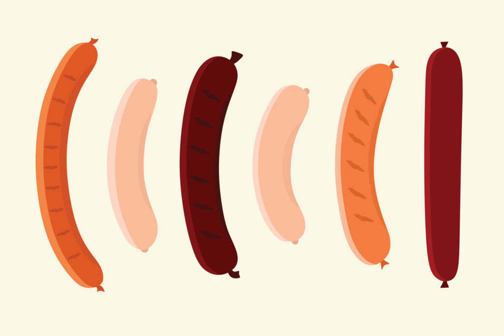 cartoonish illustration of sausages