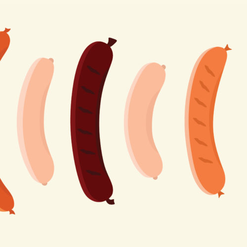 cartoonish illustration of sausages