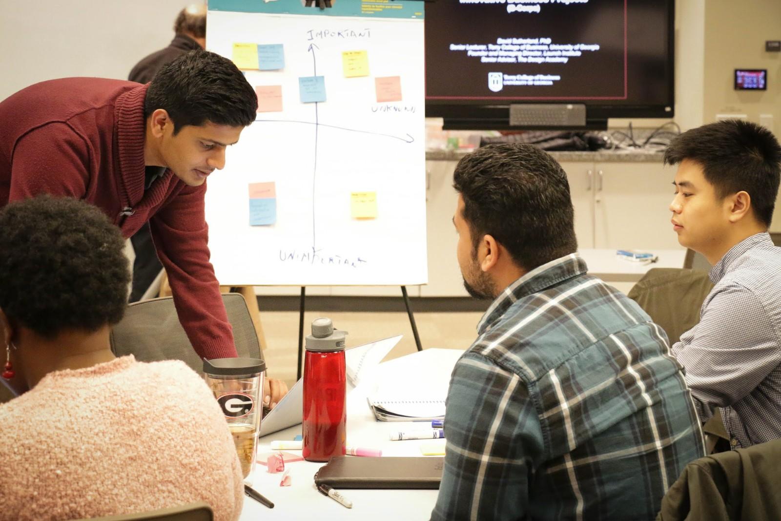 Terry College MBA students discuss a lesson during a class.