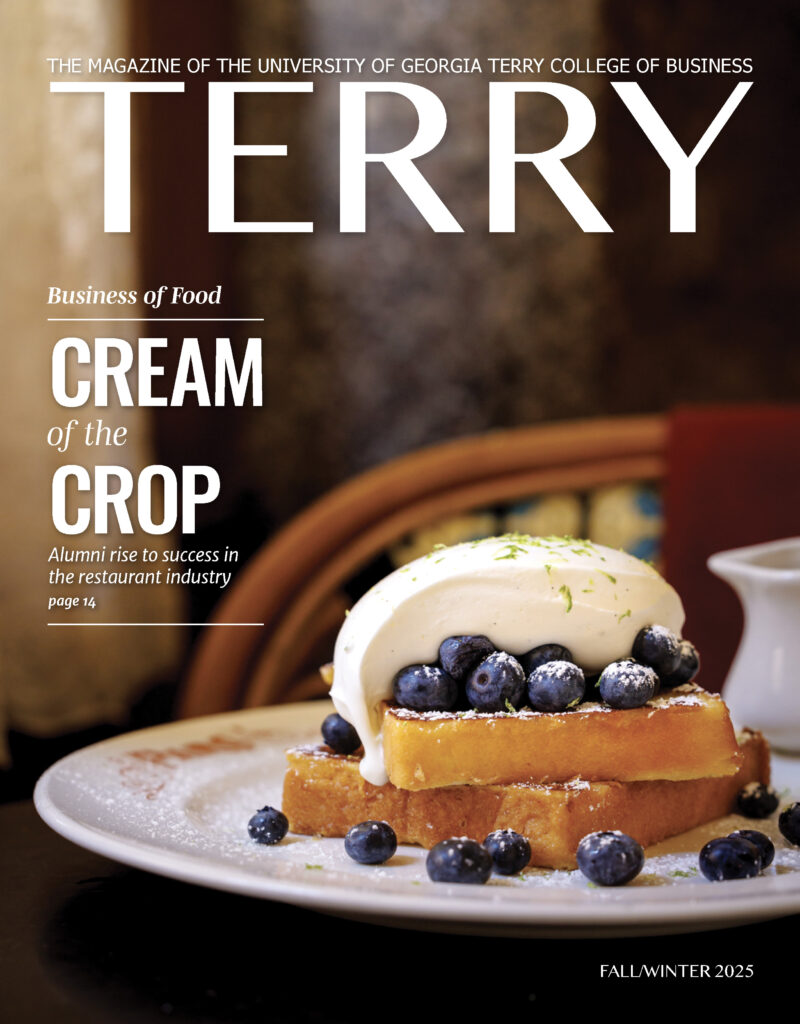 Terry Magazine Fall 2025 Featured title: Cream of the Crop. The image is of a stack of waffles covered with bluebrries and whipped cream