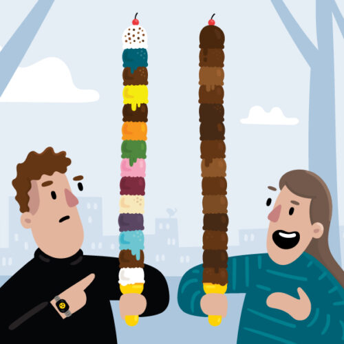 Two people with ice cream cones and