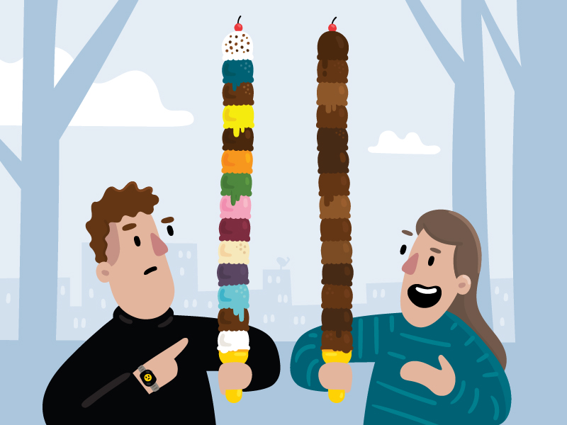 Two people with ice cream cones and