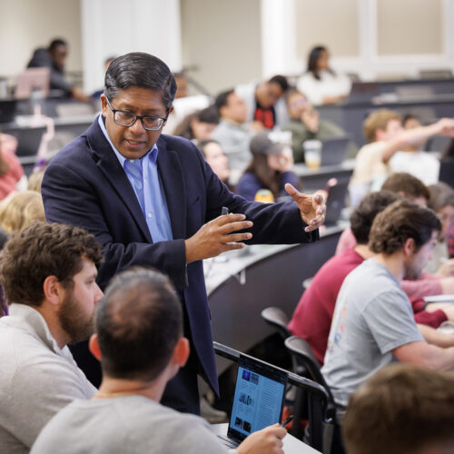 Dr. Santanu Chatterjee, Associate Dean for Inclusive Excellence, International and Master’s Programs and the Dr. Harold A. Black Distinguished Professor of Economics, teaches an economics course in the Full-Time MBA program on Monday, February 17, 2025 in Athens, GA.
