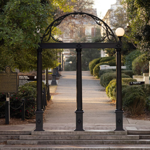 Photo of the Arch on UGA's north campus taken from Broad Street looking onto campus