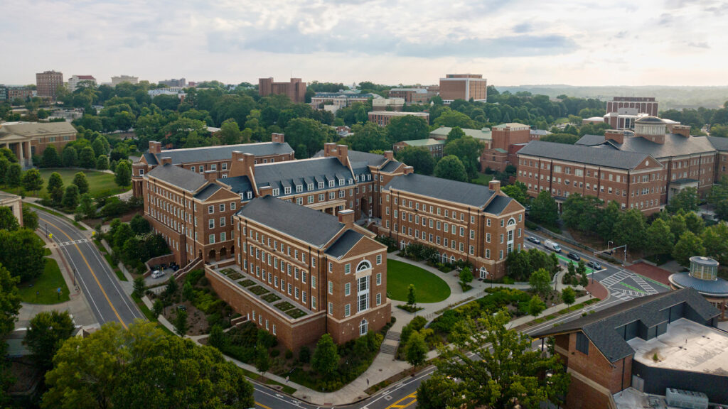 The UGA Terry College of Business BLC shot from a drone