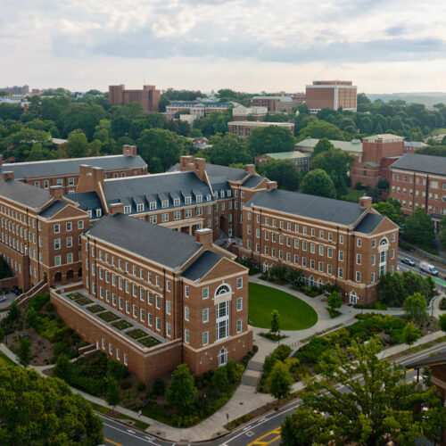 The UGA Terry College of Business BLC shot from a drone