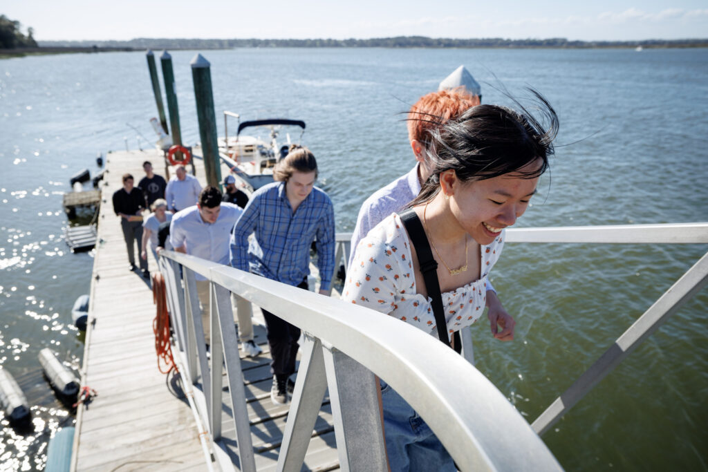 Students on the Terry College of Business Global Georgia Domestic field study study away program take a tour of the Shellfish Research Labin Savannah, Ga.