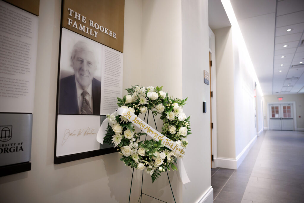 memorial wreath in front of John Winston “Jack” Rooker plaque