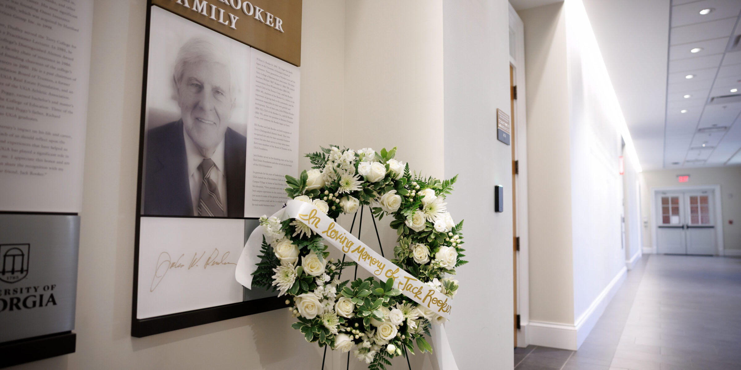 memorial wreath in front of John Winston “Jack” Rooker plaque